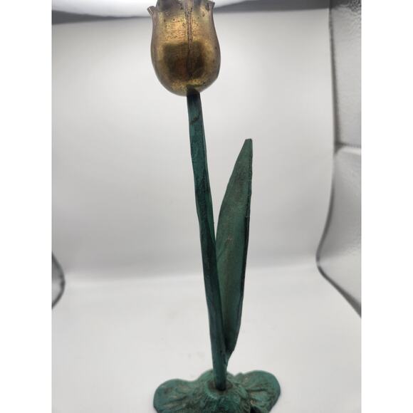 Brass tulip candle holder pair beautiful form - Picture 4 of 11